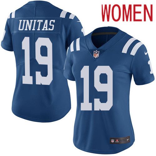 Women Indianapolis Colts #19 Johnny Unitas Nike Royal Blue Rush Limited NFL Jersey->women nfl jersey->Women Jersey